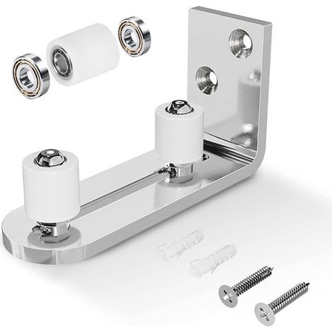 Guida per porta - Componenti per porte scorrevoli - Guida di supporto regolabile a parete/pavimento per porte scorrevoli in legno, argento (1/2)