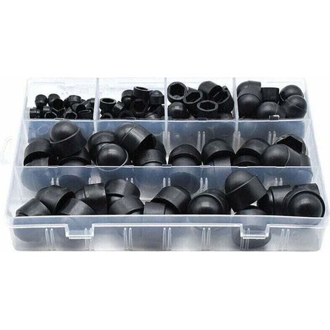 145 pièces PE couvre-boulons Kits d'assortiment d'écrous à capuchon à vis Insérer des capuchons de contre-écrou pour vis Boulons 6 tailles disponibles avec bote de rangement,Le noir