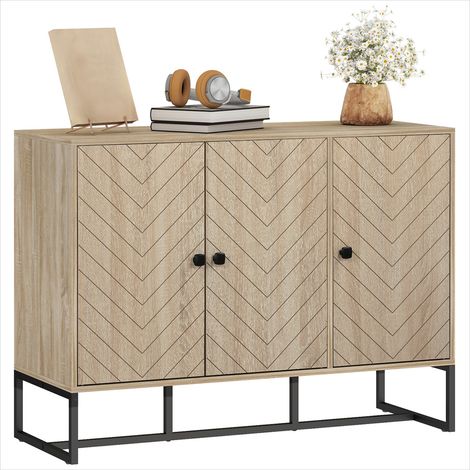 Buffet en panneau de particules et chêne 108x40x80 cm, motif chevron, rangement salon et cuisine (1/5)
