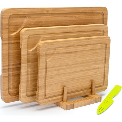 Planche à découper en bambou, set de 3, planches à découper de cuisine avec rainure pour le jus, planche de service pour la viande, les fruits, les légumes et le fromage (1/5)