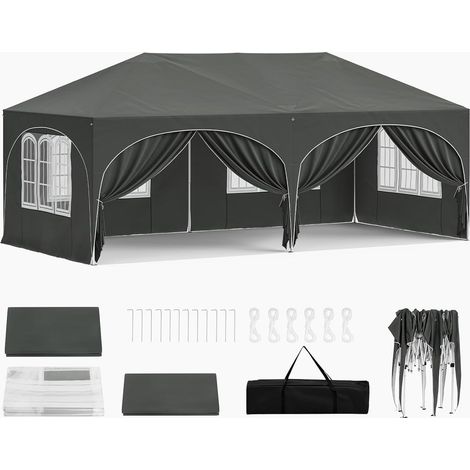 WOLTU Gazebo Pieghevole da Giardino. Gazebo Impermeabile Pop Up da 3x6m con Pannelli Laterali. Tendone da Esterno. Altezza Regolabile. Protezione UV. con Custodia Grigio