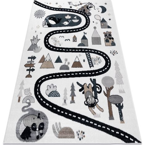 Carpet FUN Route for children, street, animals cream white 280x370 cm