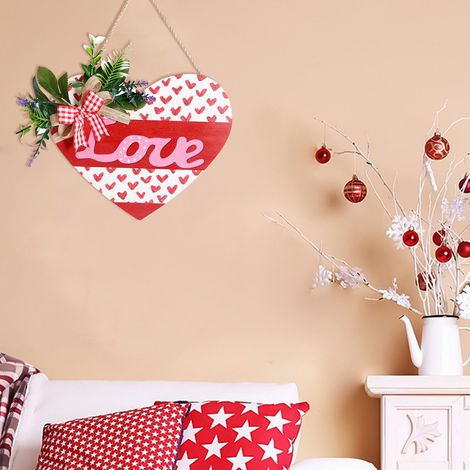 Plaque Murale En Forme De Coeur - Bois Massif - Décoration Porte Fenêtre Mur Pour Saint-Valentin - 34 x 22 cm - 1 Pièce (1/5)