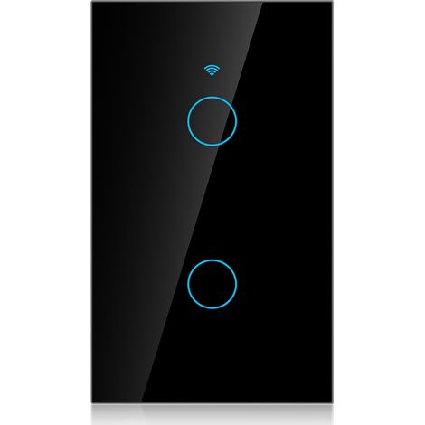 Interrupteur tactile WiFi à un seul cercle pour Alexa et Google, 2 voies, CA 90-250 V (noir, prise américaine) (1/5)