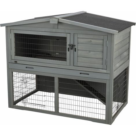 Kleintierstall mit Freilauf- gehege 124x102x78cm, grau