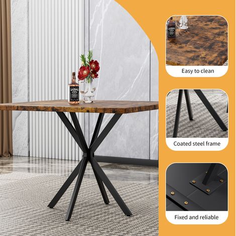 Table à manger carrée en MDF avec pieds en fer, pour 4-6 personnes, couleur marron (1/5)