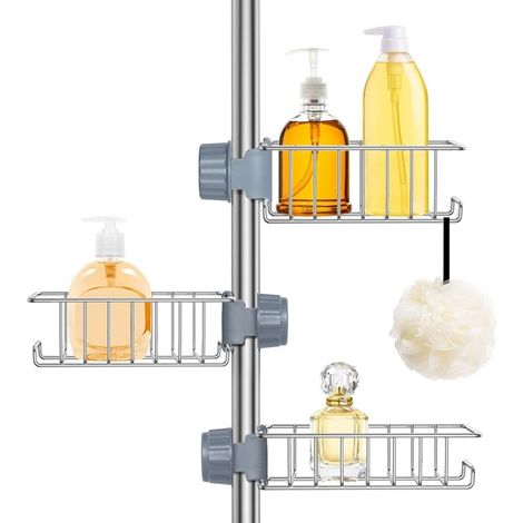 3-teiliges Duschregal aus Edelstahl (bohrfrei), rostfreier Duschgelhalter für 18–25 mm Stangen/Schienen, praktisches Küchenaccessoire (1/5)