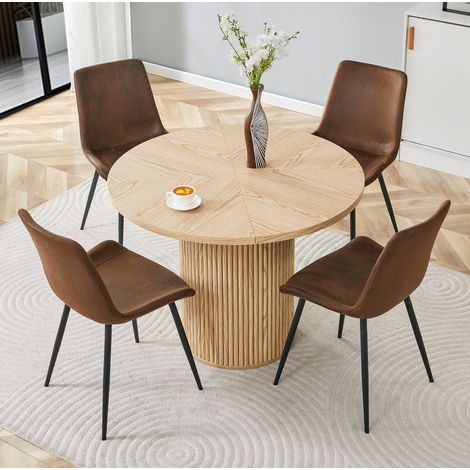 MEUBLIV Rundes Tischset 100 cm naturfarben und braun – 4 Plätze, 5-teilig (1/5)