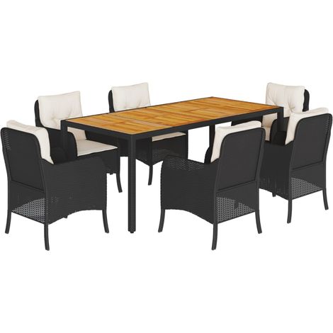 Maison Exclusive - 7-tlg. Garten-Essgruppe mit Kissen Schwarz Pol