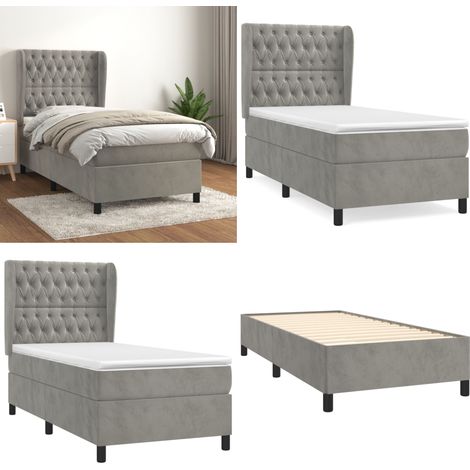 Boxspringbett mit Matratze Hellgrau 90x200 cm Samt - Samtbett - Boxspringbett - Doppelbett - Bettenrahmen - Luxusbett - Home & Living (1/5)