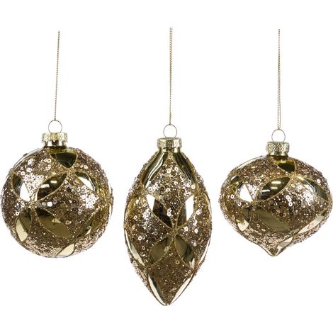 Pallina in vetro color oro per albero di Natale da Ø 8 cm, set da 3 pezzi