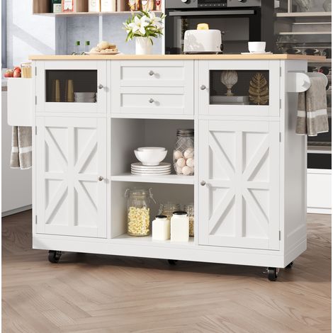 Mesa cocina auxiliar con almacenamiento blanca OKMYHOME (1/5)