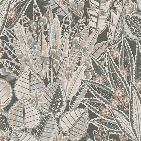 Flowers wallcovering wall Profhome 396533 hot embossed non-woven wallpaper slightly textured with floral ornaments matt black brown grey white 5.33 m2 (1/5)