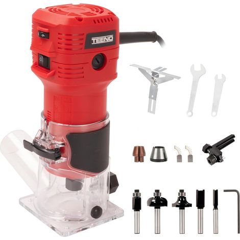 Teeno – Défonceuse électrique 650W – Vitesse variable 15000-32000 tr/min – Pour bois dur et teck – Base fixe avec fraises 6.35mm (1/5)