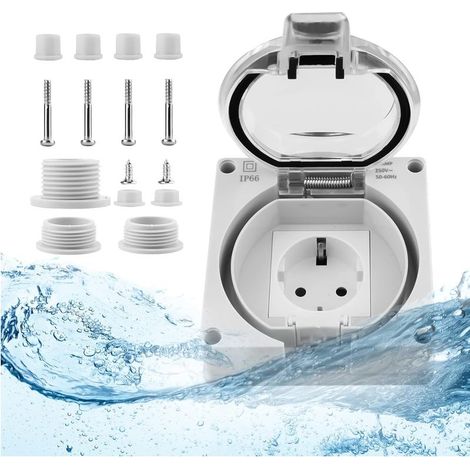 QAZQA IP66 Prise étanche - 1 gang Prise Étanche Avec Interrupteur Indépendant, Prise extérieure étanche à la poussière Avec Couvercle à charnière,Prise Électriques Murale pour Cuisine Salle de Bain, G