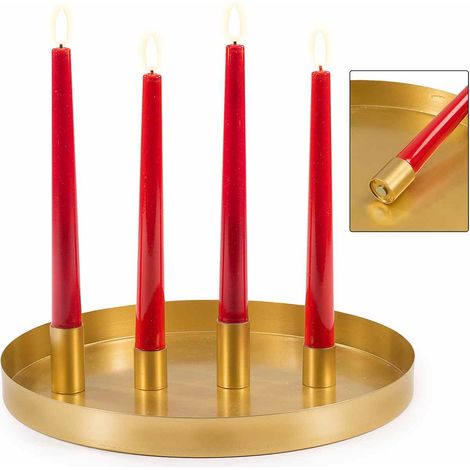 Centrotavola di Natale con 4 candele magnetiche con fiamma a LED su vassoio in metallo, offrono un effetto realistico senza fumo, Ø 31 cm x 31 H