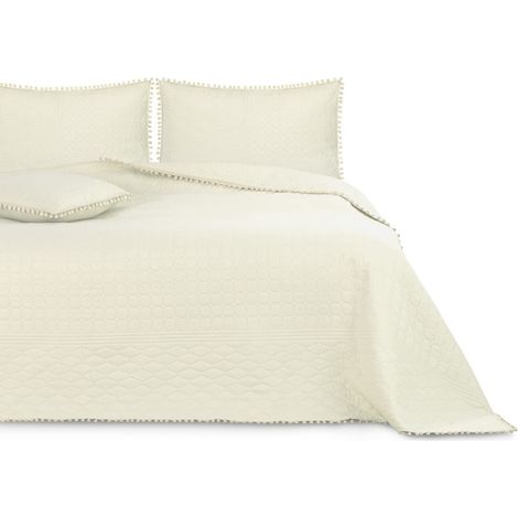 AmeliaHome Copriletto con pompon 240 x 260 cm, double face, Ultrasonic, trapuntatura in poliestere, Meadore, color crema (1/5)