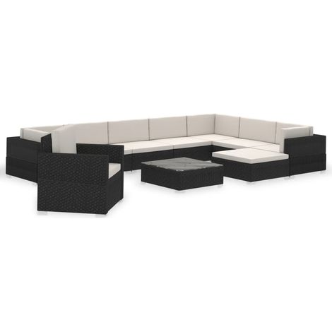 Mobili da giardino mobili da esterno Set di mobili da 12 pezzi con cuscini in resina intrecciata nera 020015661