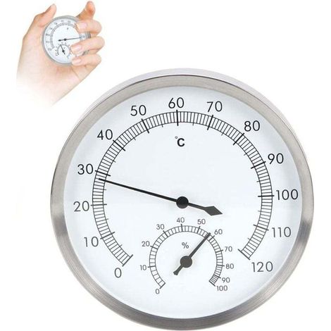Analog Thermo-Hygrometer, 2-in-1 Stainless Steel Thermometer Hygrometer, Thermo-Hygrometer Equipment Accessory for Home, Office, Garden, Indoor Sauna MUMU (1/4)