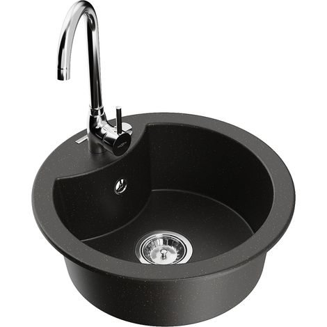 Mexen Diego fregadero de granito de 1 cubeta con grifo de cocina Telma, negro/dorado - 6512-75-670200-00 (1/5)