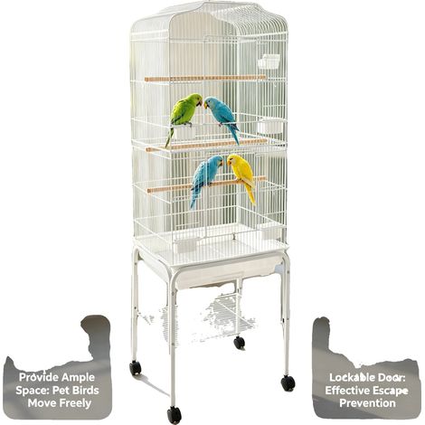 Voliera in ferro battuto, 47 x 47 x 89 cm, smontabile e mobile, include ciotola per il cibo e abbeveratoio. (1/5)