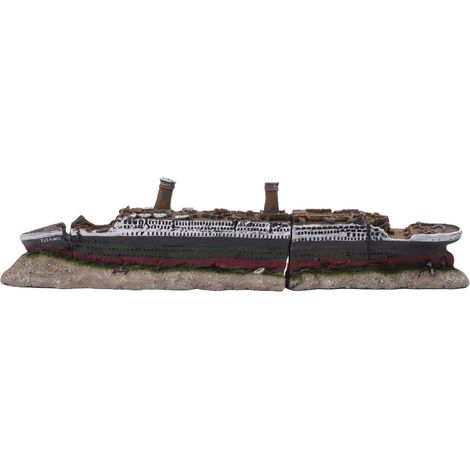 Relaxdays Aquarium Deko, Titanic, Polyresin, HxBxT: 9 x 38,5 x 5 cm, Aquariumdekoration für Süß- & Salzwasser, bunt