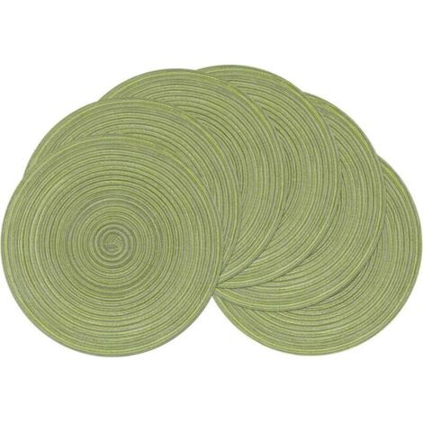 Lot de 6 sets de table ronds verts lavables en coton tissé, sets de table de Nol résistants à la chaleur, 38 x 38 cm (1/5)