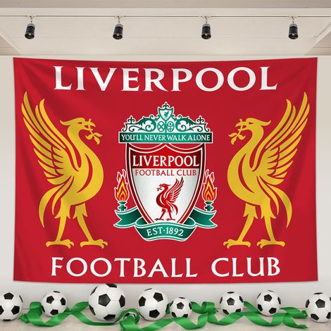 Tapisserie Murale Foot, Liverpool, Tissu Peachskin, Pour Salon, Bar, Chambre, Fan Zone, Outils Montage Inclus,02,150x130cm