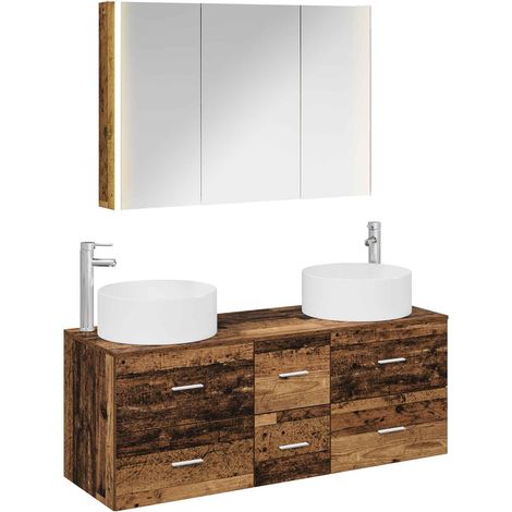 Ensemble de mobilier de salle de bain 4 pcs Bois ancien vidaXL (1/5)
