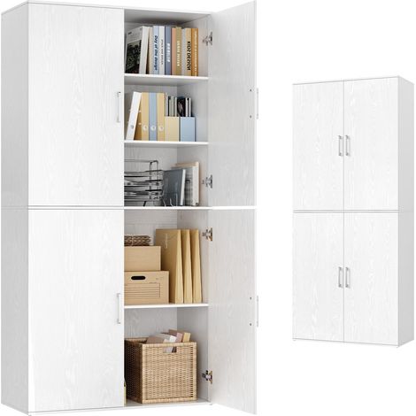 Placard Multifonction 4 Portes, 5 Niveaux, Caisson de Bureau, Meuble de Rangement, Armoire, avec Poignées, en Panneaux d’Aggloméré, 80 x 40 x 180 cm, Blanc Neige OFC083WE01 (1/5)