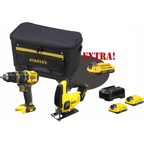 Kit Trapano Avvitatore con percussione Brushless a batteria 18V V20 SFMCD721B + Seghetto alternativo a batteria 18V V20 SFMCS600B + Set energia + EXTRA OMAGGI FATMAXB. STANLEY