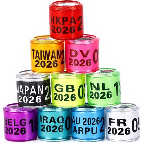 Lot de 100 Anneaux de Pied pour Pigeons - en Aluminium - Multicolores - Identification des Bandes - en Plastique - avec 2026 - Identification des Oiseaux (Multicolore) (1/5)