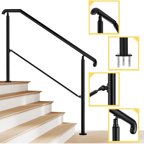 Rampe de l'escalier 162x102.5cm en aluminium noir garde corps terrasse rampe escalier pour jardin entrée