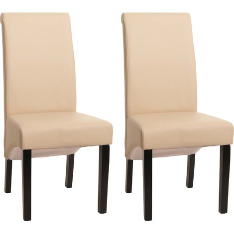 Set 2x sedie M37 soggiorno sala pranzo elegante lounge pelle 50x46x99cm avorio piedi scuri