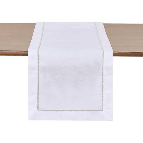 Chemin de table blanc et doré de 91 cm (36 pouces), nappe pour table à manger, commode, cuisine, restaurant, table basse, fête, mariage, décoration intérieure (blanc, 35,5 x 91,5 cm) (1/5)