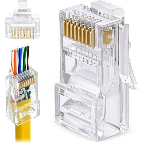 100 Pezzi Connettori Passanti RJ45 CAT6 con Presa Terminale di Rete Placcata Oro Ethernet (1/4)