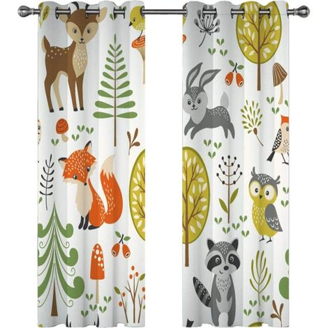 JSSEVN - Children's Cartoon Forest Animals 2-Panel Blackout Curtain with Eyelets, Thermal and Acoustic Insulating Curtains, 140x160cm (1/5)