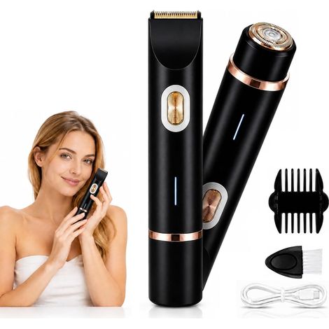 Women's Electric Shaver, 2-in-1 Intimate Trimmer, Electric Shaver  For Face, Legs, Armpits, Jersey, Sensitive Areas, Wet and Dry Use, USB-C Rechargeable, IPX7 Waterproof Black (1/5)