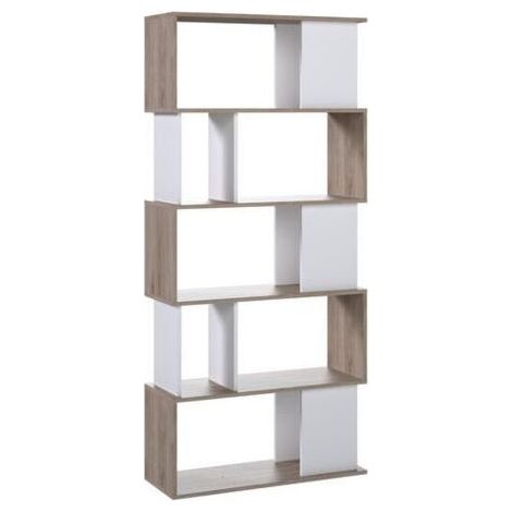 libreria 5 ripiani "labirinto" bianco quercia 80x29,5x173,5 cm