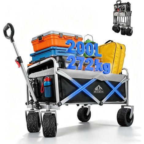 Chariot de Plage Pliable, Capacité 272KG, Roues Larges Tout-Terrain pour Plage, Jardin, Camping, Pêche et Barbecue (Noir) (1/5)