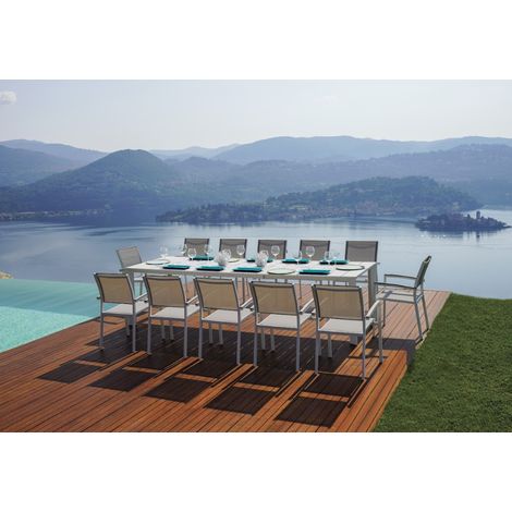 Tavolo in alluminio, allungo con gambe scorrevoli bianco 200/300x100 cm MALIGI HOME MG/IRIS Bianco - Alluminio (1/5)