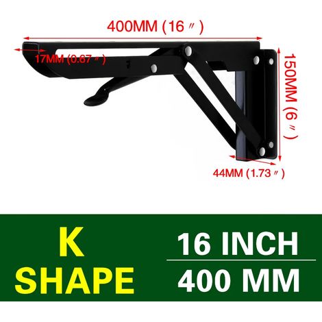 (Noir 40,6 cm - FR) 2 équerres pliantes triangulaires pour étagère, support robuste, réglables, fixation murale, banc, table, quincaillerie pour meubles (1/5)