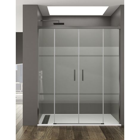 ALLSTONE BASIC Duschabtrennung 2+2 ohne Bodenprofil 5 Farben 2 Glasarten 6mm in Aluminium Titan-profil 152-162 cm Siebdruck glas (1/4)
