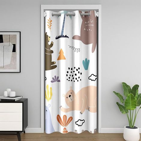 Rideau de Porte Animal Sauvage 86x203 cm, Occultant Ours Mignon de Faune pour Filles Garçons, Animal Naturel, Traitement de Fenêtre Arc-en-Ciel pour Chambre - 86L X 203H cm (1 Panneaux) (1/5)