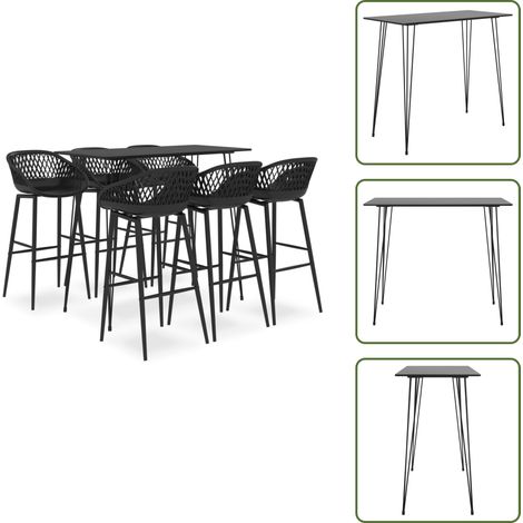 7-tlg. Bar-Set Schwarz - Bar Set - Bartisch - Barhocker - Küchenstuhl - Wohnzimmermöbel (1/5)