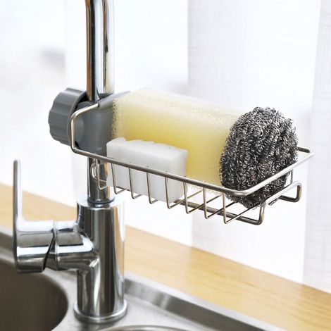 Étagère de rangement pour robinet d'évier de cuisine Haishengjia, égouttoir en acier inoxydable, étagère de rangement créative à une seule couche pour chiffons de nettoyage et articles sanitaires (une (1/5)