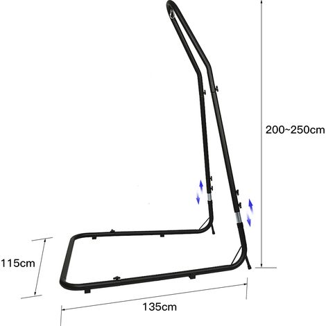 Support Fauteuil Suspendu Universel Pied de Hamac en Acier Hauteur Réglable 200CM à 240CM Robuste Revêtu en Noir (1/4)
