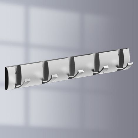 Porte-manteau mural pliable et invisible à 5 crochets, 40 cm, argenté, avec crochets de porte et porte-clés intégrés. (1/5)