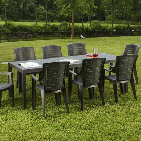 Table d'extérieur Susa, Etagère à manger rectangulaire extensible, Table de jardin extensible, 150x90h72 cm, Anthracite (1/5)