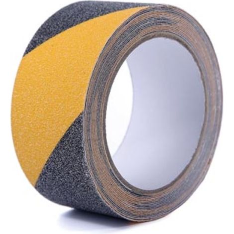 Perel Cinta antideslizante 5 m x 5 cm negro amarillo, autoadhesiva, impermeable y resistente UV, ideal para escaleras suelos madera hormigón interior exterior